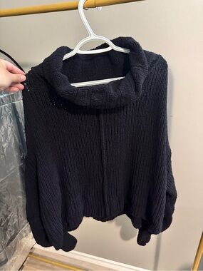 Free People Black Chunky Cowl Neck Sweater